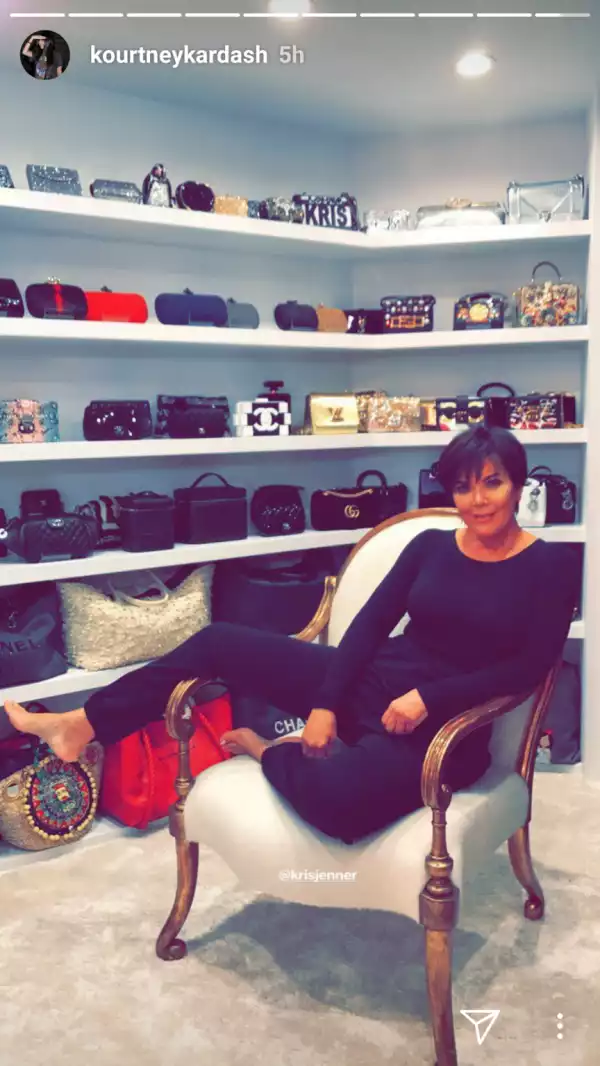 Kris Jenner Poses in a Section of Her Luxurious Bag Closet in Her Los Angeles Mansion